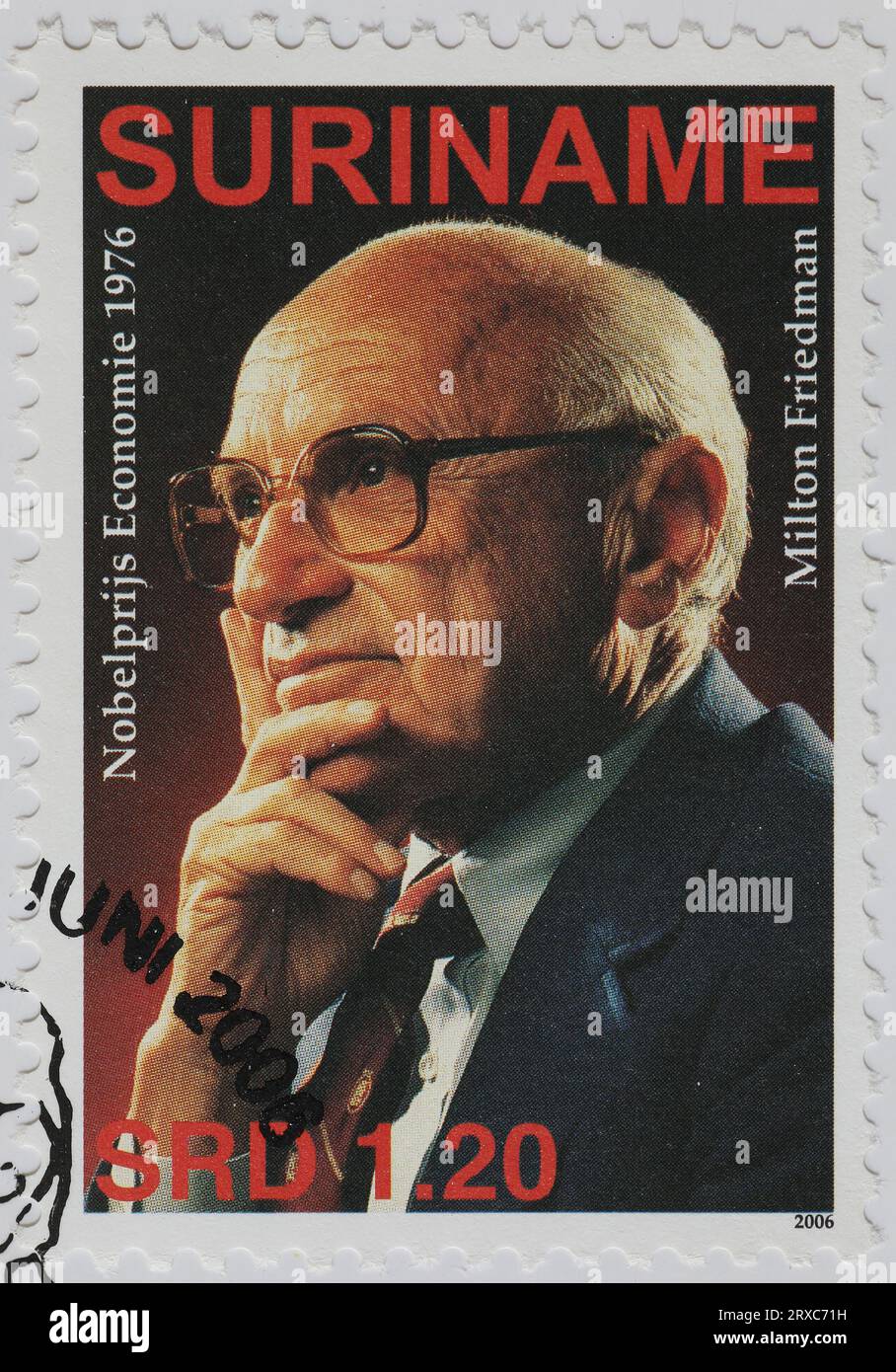 Wirtschaftsnobelpreis Milton Friedman auf Briefmarke Stockfoto