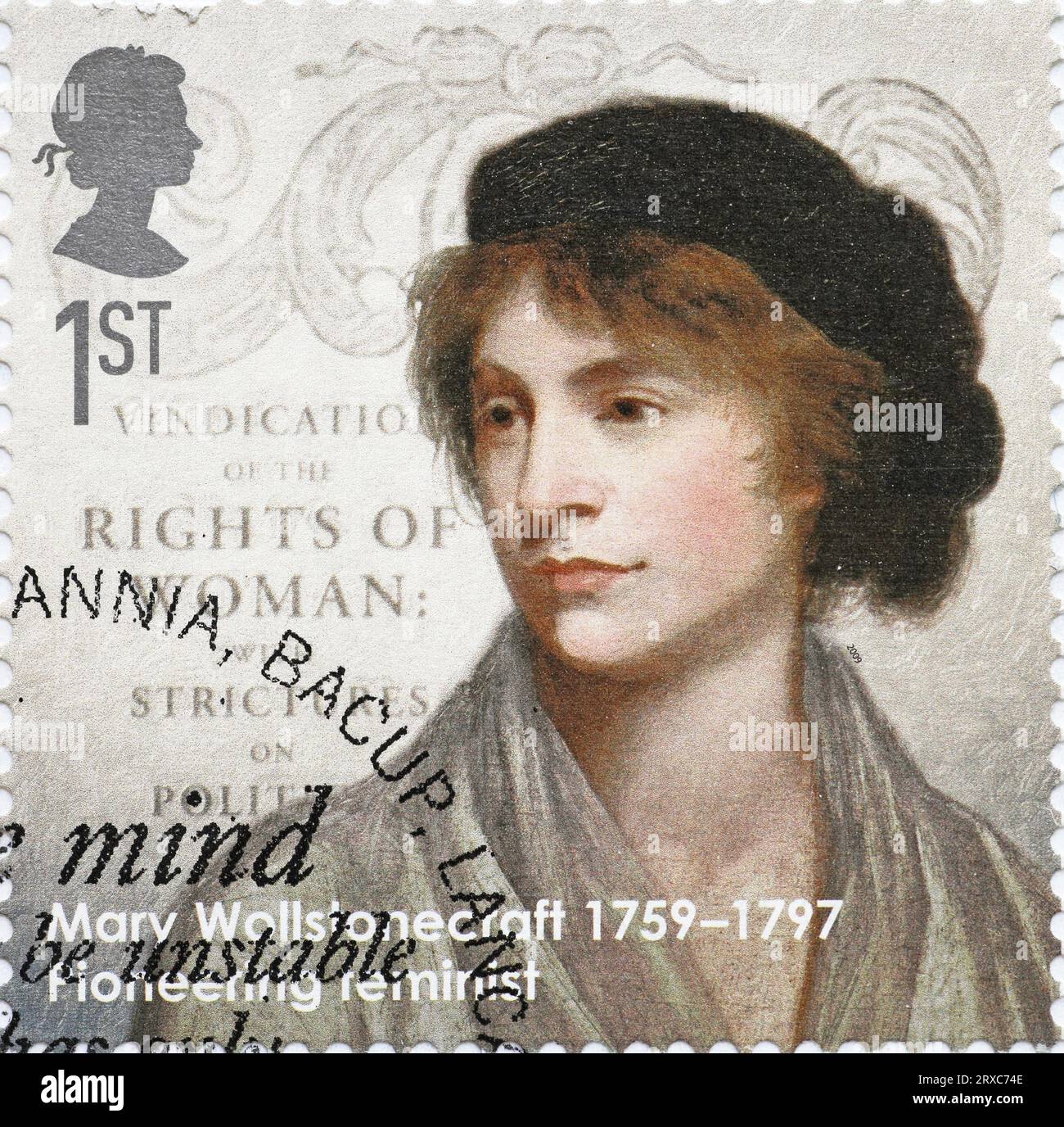 Pionierfeministin Mary Wollstonecraft auf britischer Briefmarke Stockfoto