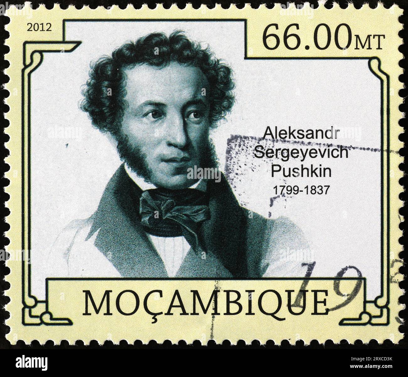 Alexander Puschkin Porträt auf Briefmarke Stockfoto