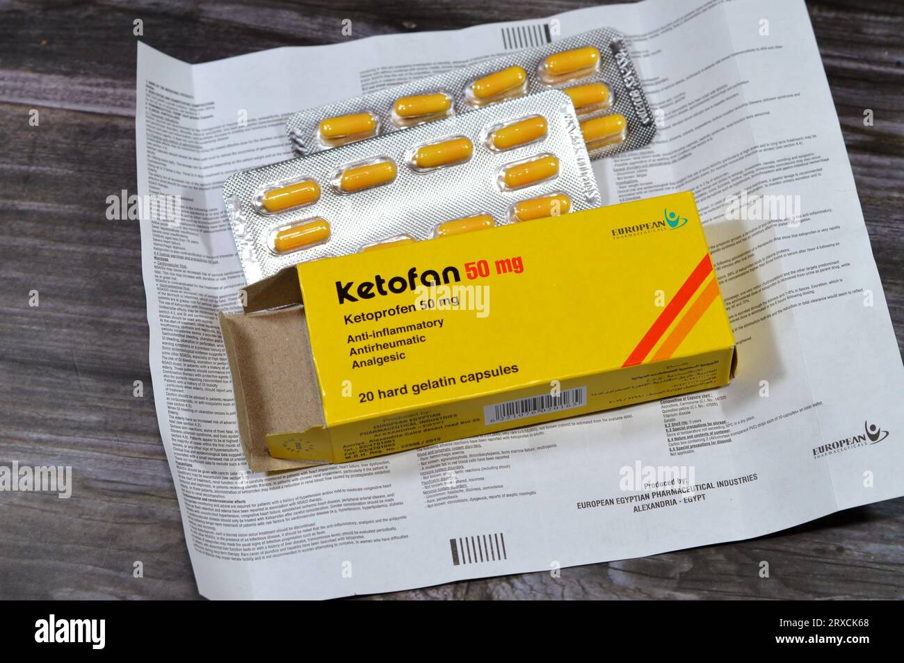 Kairo, Ägypten, 13. September 2023: Ketofan Ketoprofen 50 mg Kapseln, ein Analgetikum, entzündungshemmend und pyretisch, nicht steroidales NSAR, von European Stockfoto