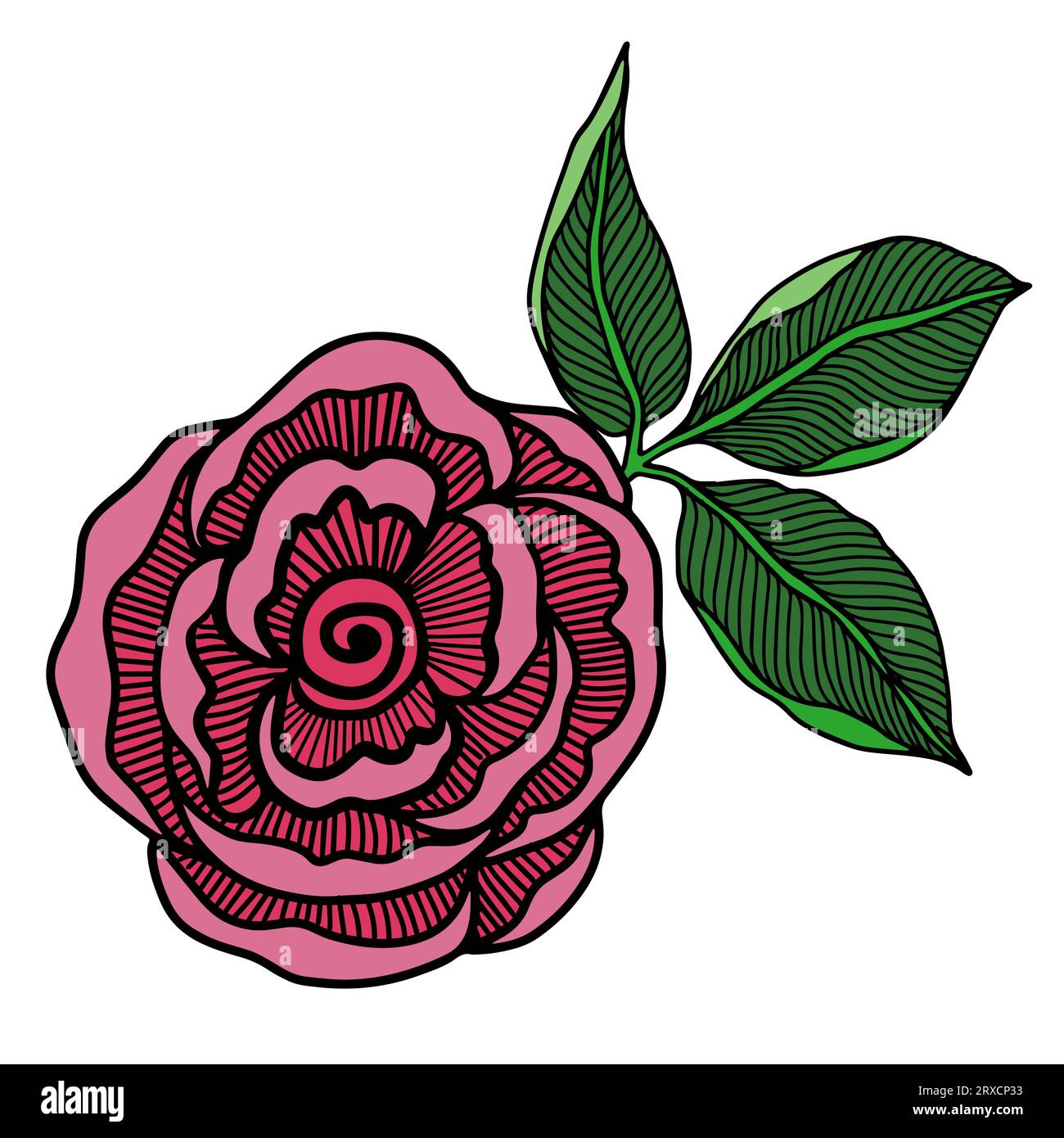 Rosenblütenkopf, Doodle Hand gezeichnete Elemente für das Design der Karte oder Einladung, Vektorillustration Stock Vektor