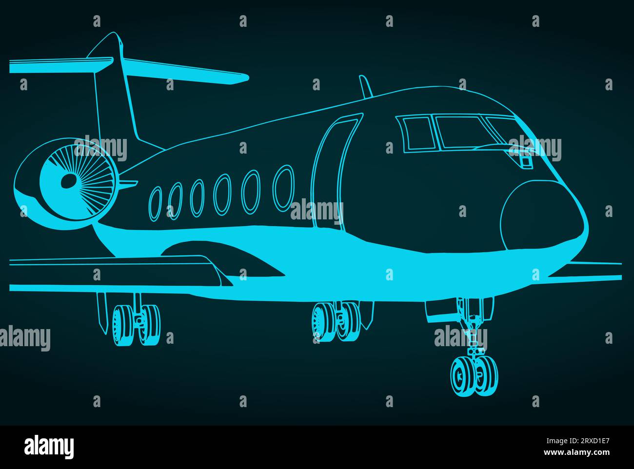 Stilisierte Vektorillustration eines privaten Business-Jets aus nächster Nähe Stock Vektor