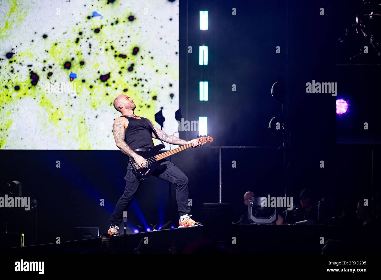 Manchester, Großbritannien. September 2023. James Bourne, Matt Willis und Charlie Simpson von der Band Busted treten in der Manchester AO Arena auf. 24 . 2023 . Quelle: Gary Mather/Alamy Live News Stockfoto