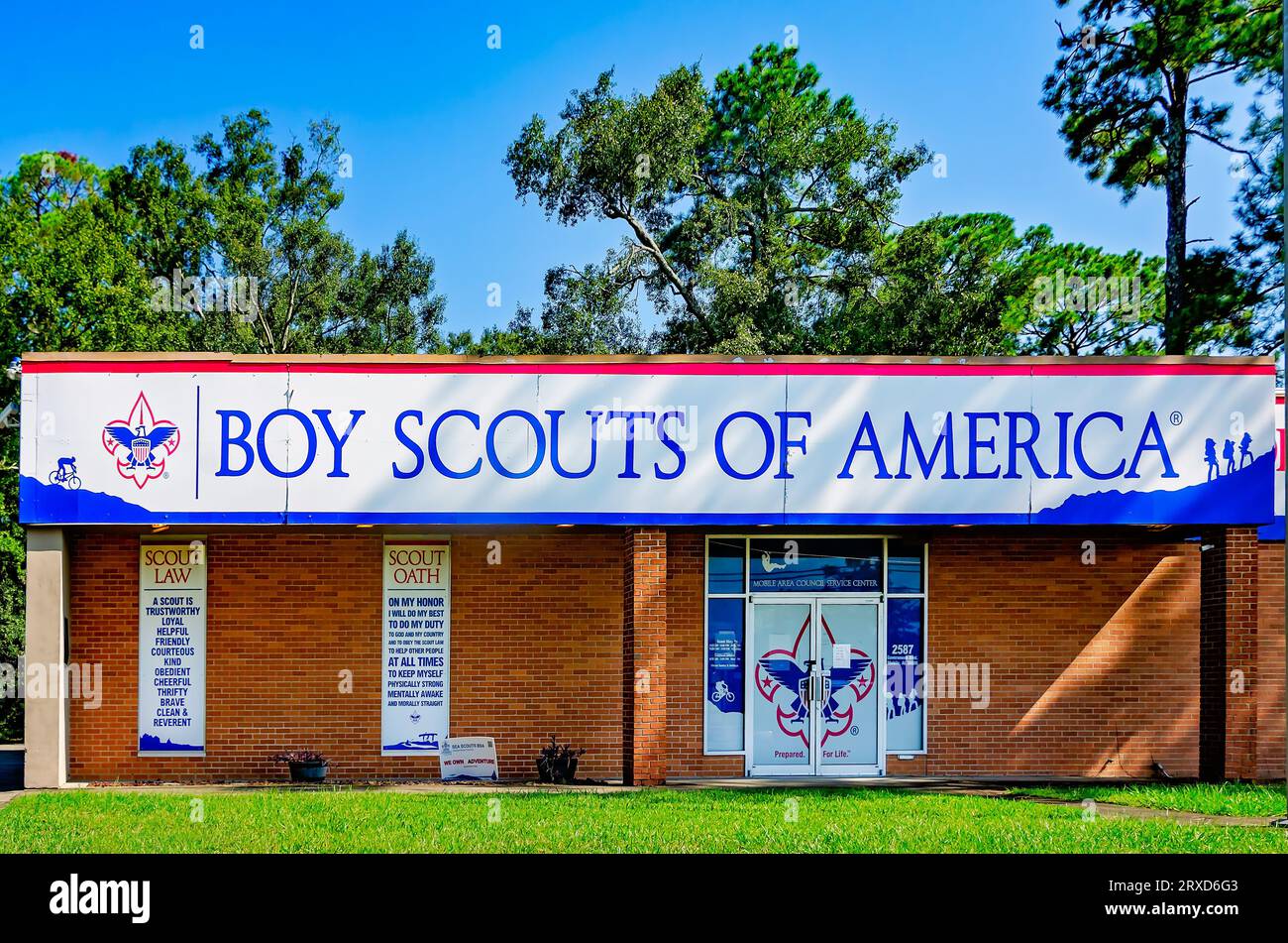Das Büro des Boy Scouts of America Mobile Area Council ist im Monte L. Moorer Service Center, 23. September 2023, in Mobile, Alabama, abgebildet. Stockfoto