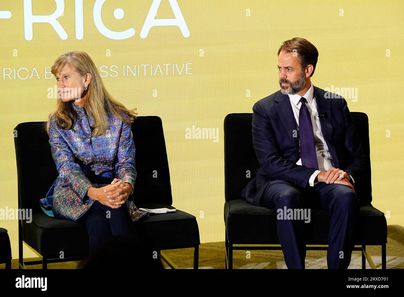 New York, New York, USA. , . Jacqueline Novogratz, Scott Eisner, während der 2023 UNSTOPPABLE AFRICA Conference, die von der Global African Business Initiative vorgestellt wurde und im September 21-22 2023 im Westin Grand Central in New York City stattfand. Quelle: Jennifer Graylock/Alamy Live News Stockfoto