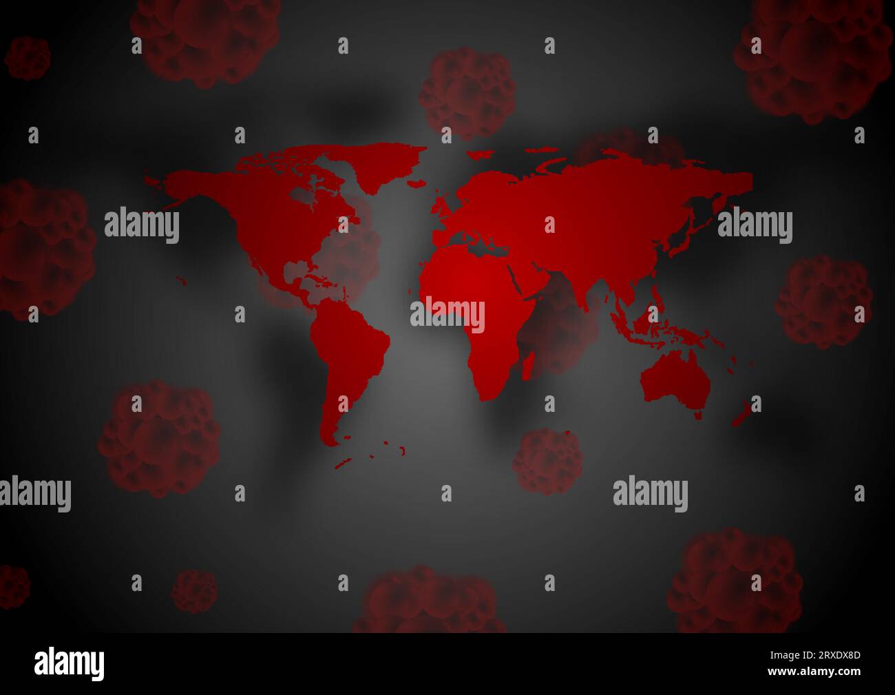 Coronavirus 2019-nCoV aus China. Rote Weltkarte und bedrohliche Bakterien auf schwarzem Hintergrund. Vektordesign Stock Vektor