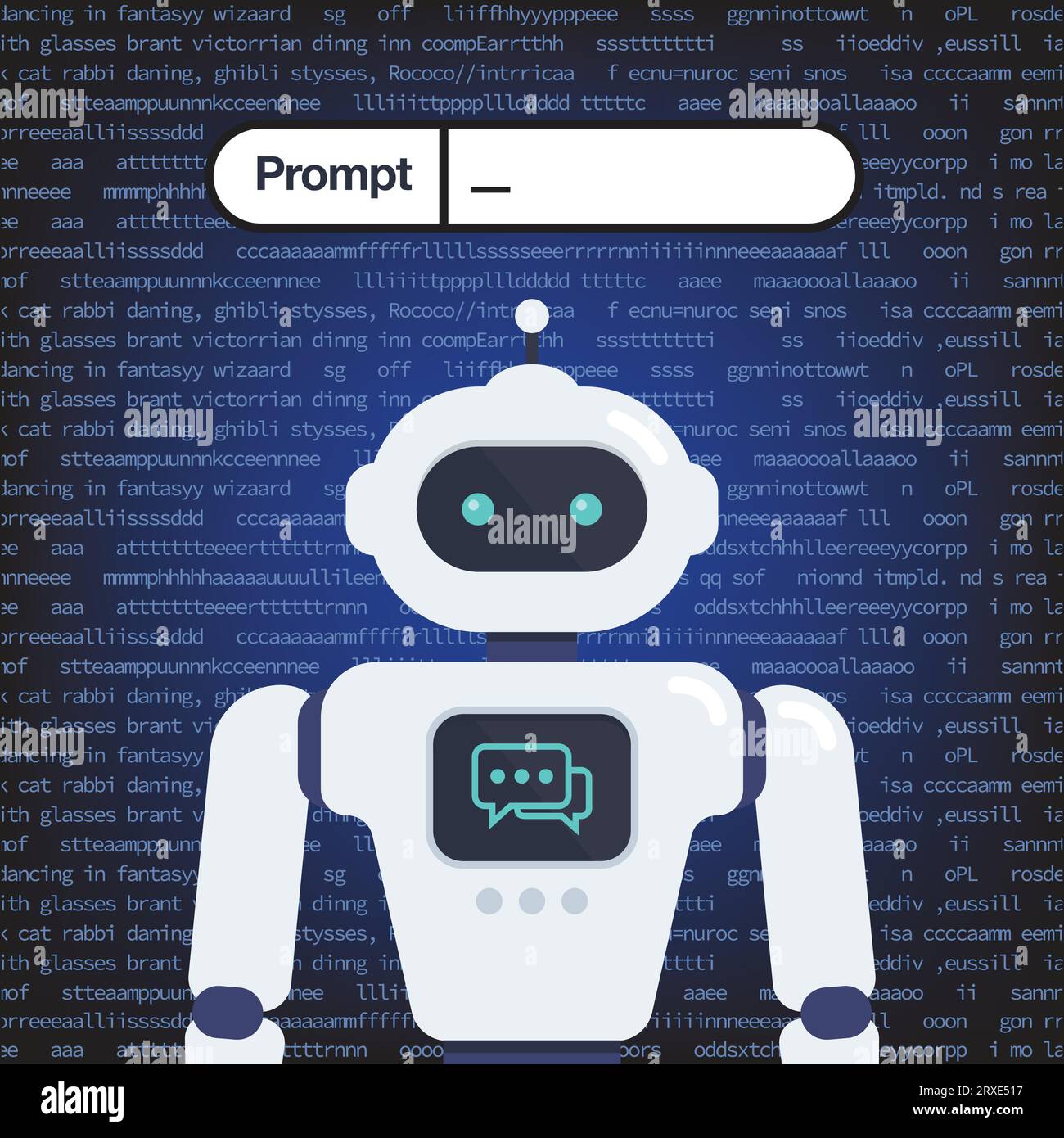 Android-Roboter mit Aufforderung zur künstlichen Intelligenz im Hintergrund. Konzept des maschinellen Lernens. Künstliche Intelligenz. Vektorillustration Stock Vektor