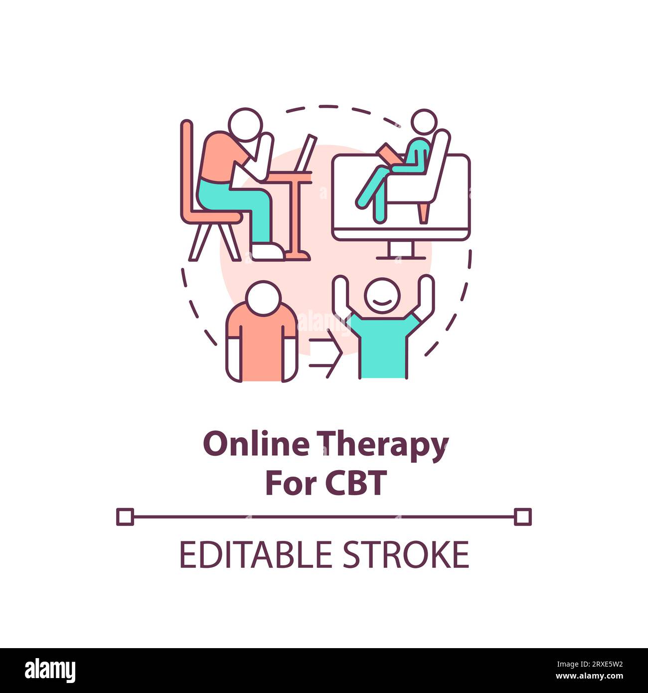 2D-anpassbare Online-Therapie für CBT-Liniensymbol-Konzept Stock Vektor