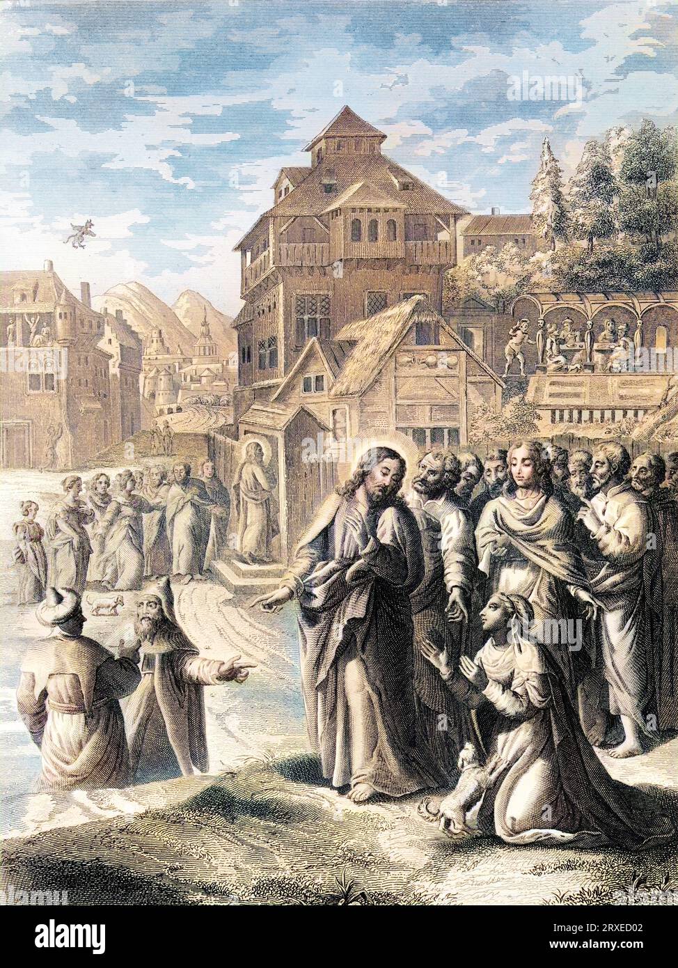 Jesus und die Kanaaniterin. Farbige Illustration für das Leben unseres Herrn Jesus Christus, geschrieben von den vier Evangelisten, 1853 Stockfoto