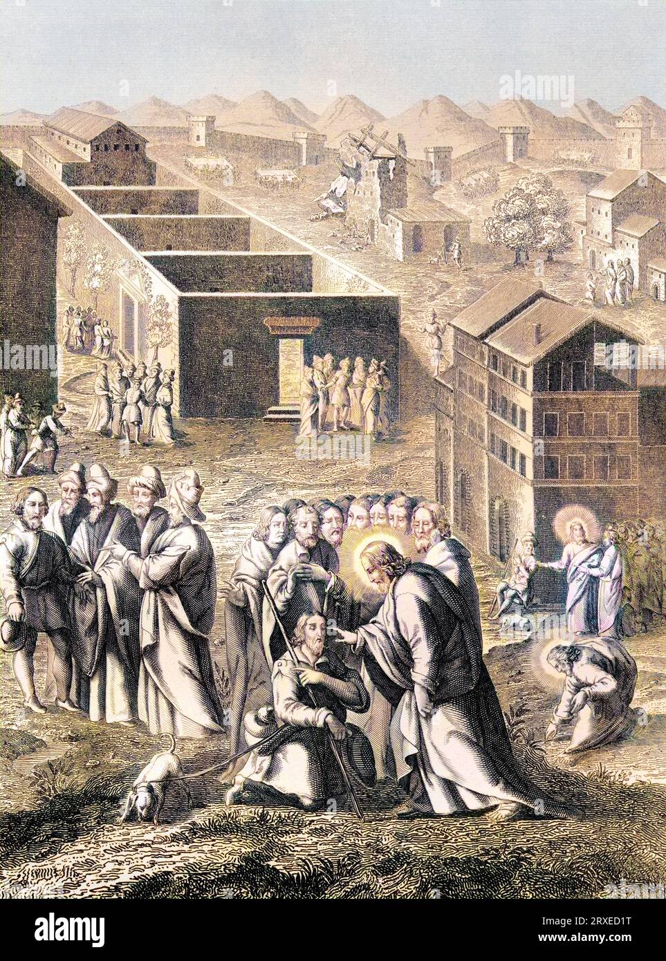 Das Wunder der Heilung des blinden Mannes. Farbige Illustration für das Leben unseres Herrn Jesus Christus, geschrieben von den vier Evangelisten, 1853 Stockfoto