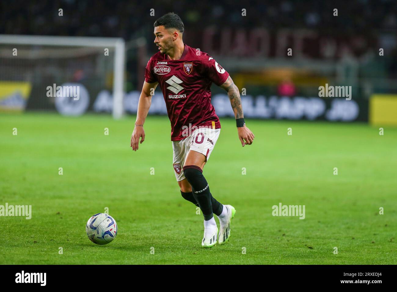 Nemanja Radonjic vom FC Turin während des Spiels der Serie A zwischen dem FC Turin und AS Roma am 24. September 2023 im Olympiastadion Grande Torino in Turin, Stockfoto