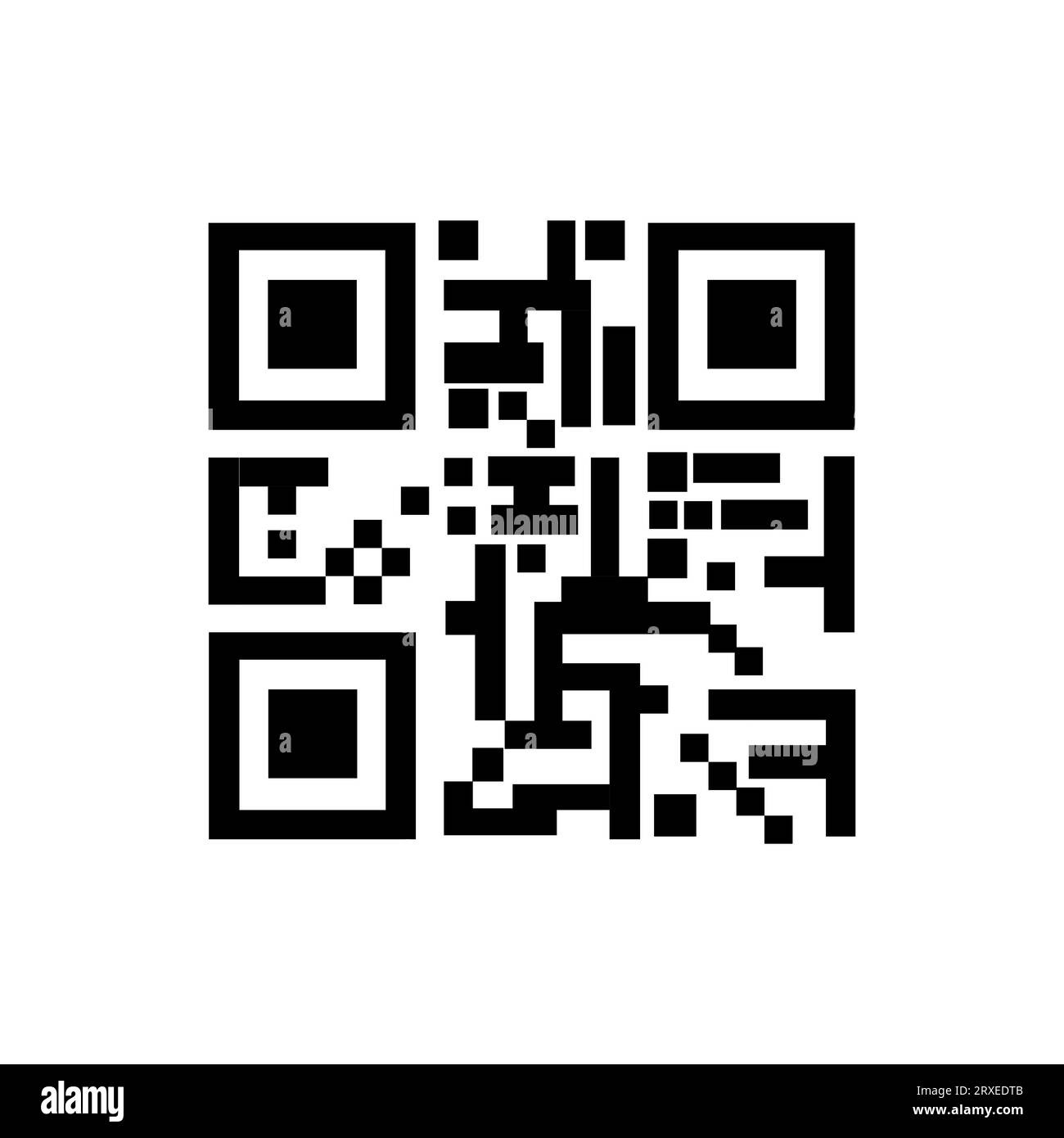 QR-Code-Symbol. Gefälschte Vorlage für den Matrix-Barcode mit schneller Reaktion im quadratischen Raster. Handykamera lesbares digitales Etikett isoliert auf weißem Hintergrund. Stock Vektor