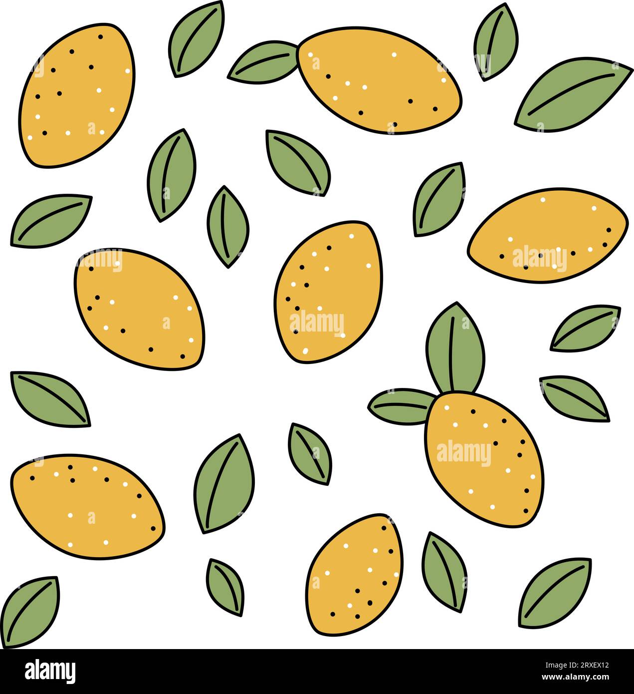 Sammlung von Zitronen mit Blättern mit Strich Stock Vektor