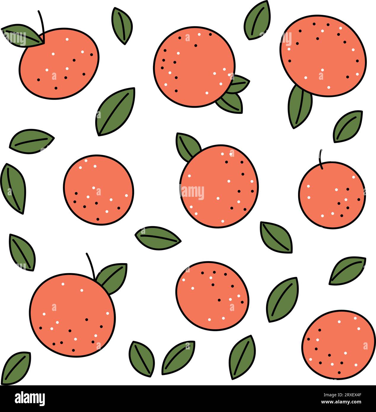 Sammlung von Grapefruits mit Blättern mit Strich Stock Vektor