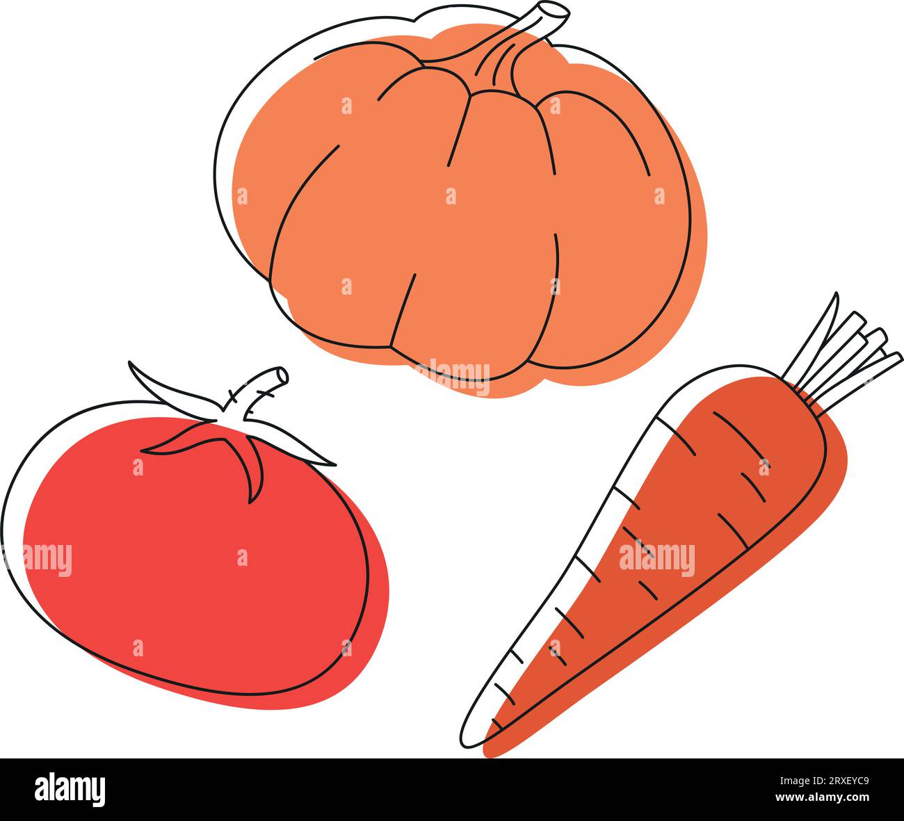 Farm frisches orange-rotes Gemüse Doodle Line Set Stock Vektor