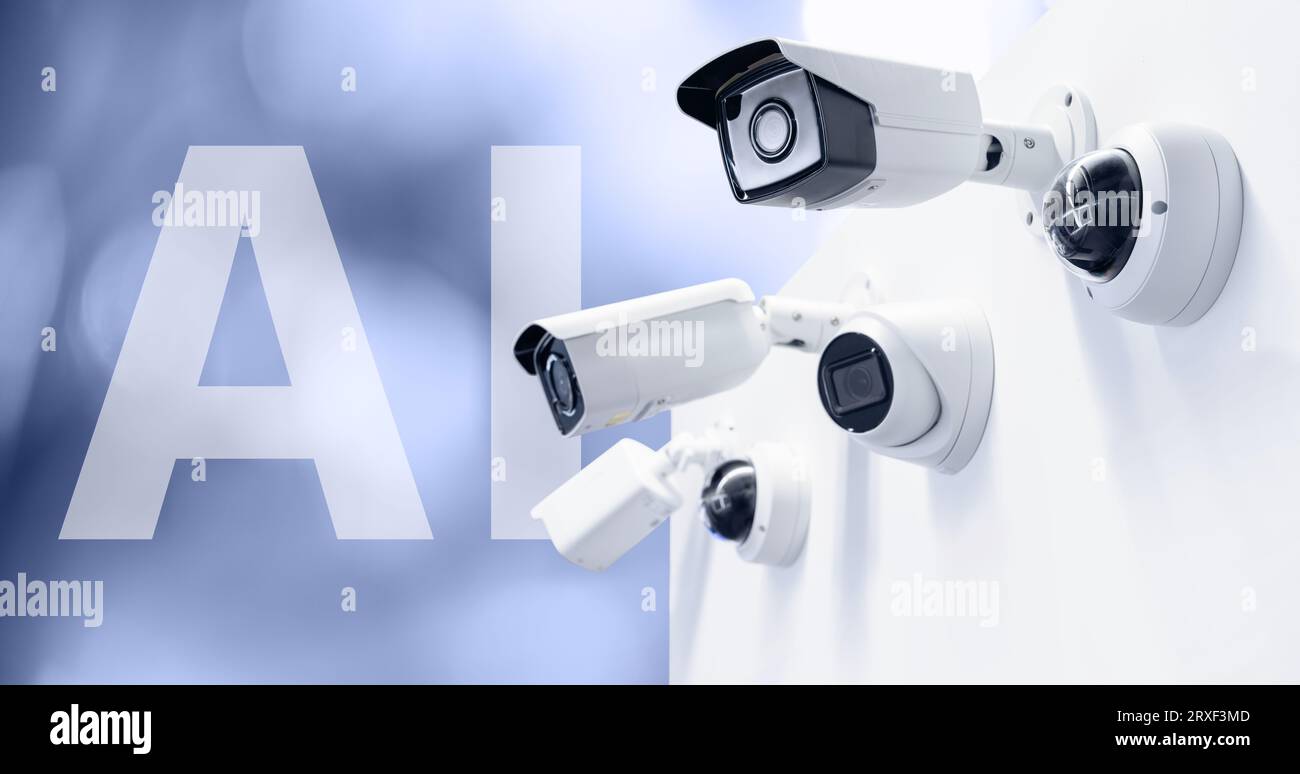 Überwachungskamera mit künstlicher Intelligenz. Stockfoto