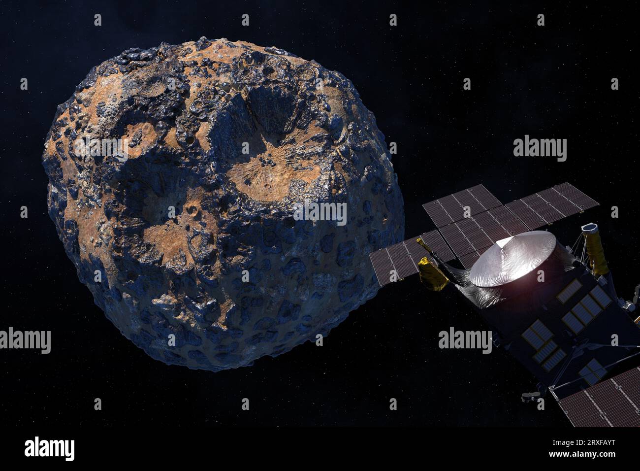 Asteroid Psyche. Das Raumschiff Psyche wird im August 2029 den Asteroiden erreichen. Diese Bildelemente wurden von der NASA bereitgestellt. Stockfoto