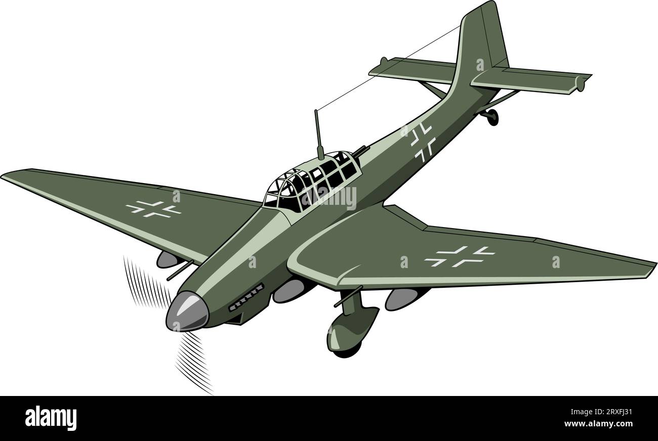 Deutscher leichter Tauchbomber und Bodenangriffsflugzeug Stuka (1935). WW II Flugzeug. Vintage-Flugzeug. Vektorklipart isoliert auf weiß. Stock Vektor