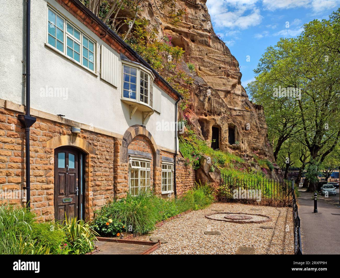 Großbritannien, Nottingham, Nottingham Castle, Castle Rock ab Peveril Drive. Stockfoto