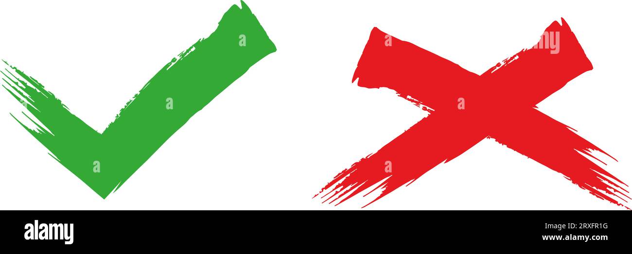 Satz von Symbolen mit Häkchen und rotem Kreuz für Apps und Web, flache Design-Vektorillustration Stock Vektor