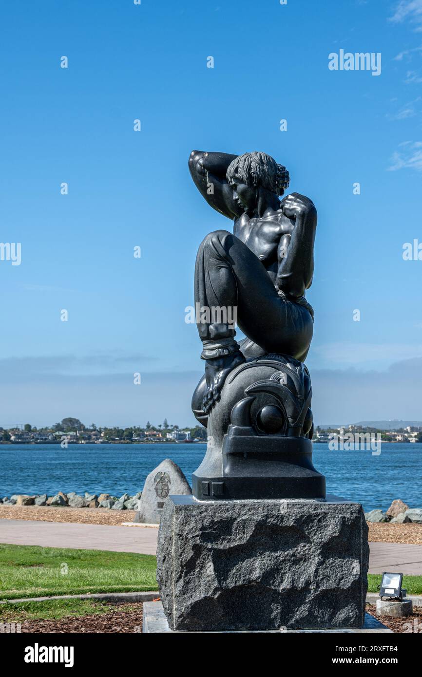 Statue „Morgen“ von Donal Hord im embarcadero Marina Park, San Diego Stockfoto