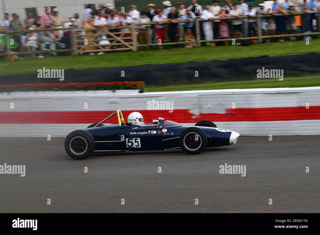 Robin Longdon, Lola-Ford Mk5A, Chichester Cup, ein 25-minütiges Rennen für Formel-Junioren mit Heckmotor und Scheibenbremsen, das bis 1963 lief, gut Stockfoto