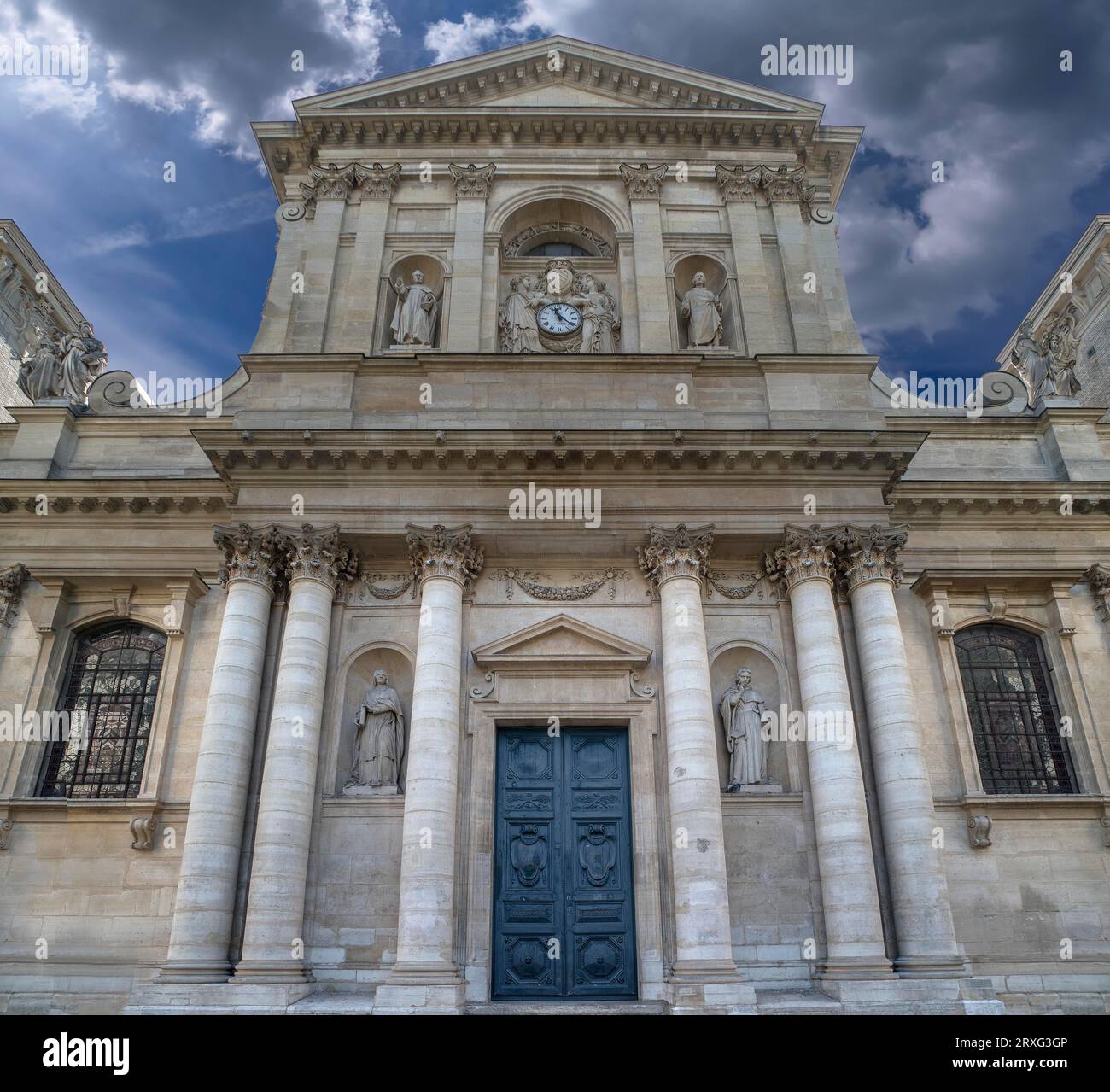 Fassade der barocken Kapelle der Sorbonne, Place de la Sorbonne, Paris, Frankreich Stockfoto