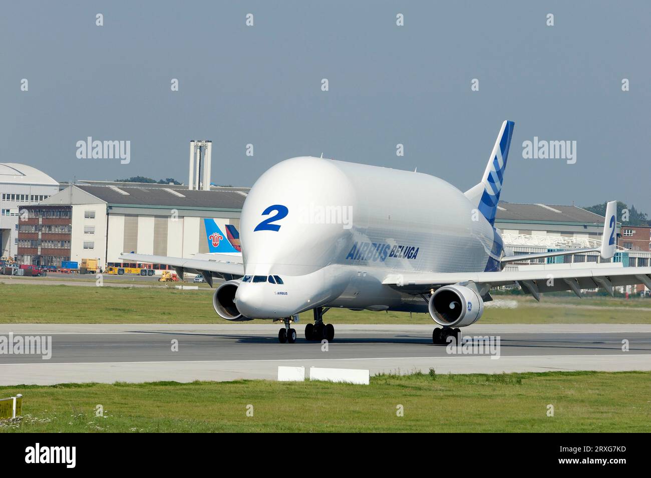 Flugzeug 'Airbus Beluga 2' Landung, Hamburg-Finkenwerder, Flugzeug 'Airbus Beluga 2' Landung, Hamburg-Finkenwerder, Deutschland Stockfoto