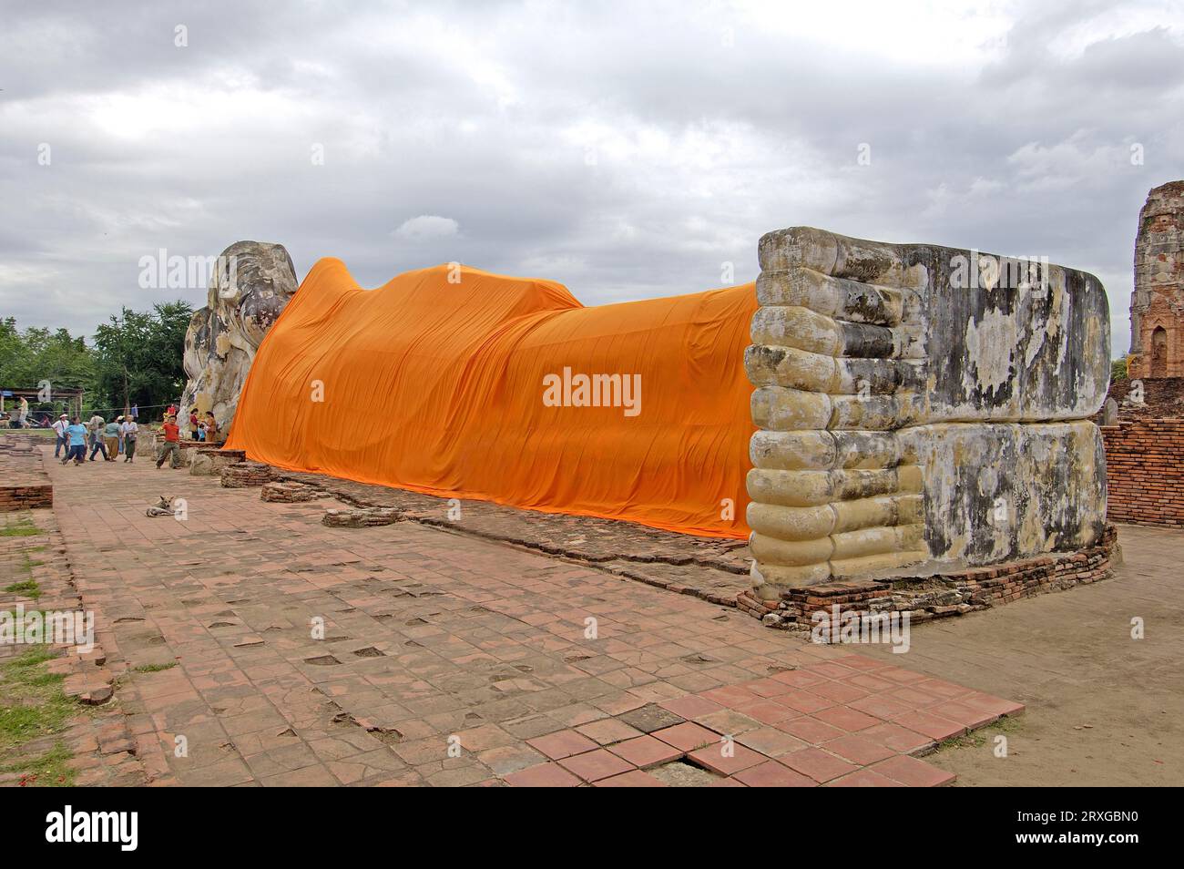 Liegenden Buddha Statue, 800 Jahre, 45 m lang und 15 m hoch, Ayutthaya, Thailand, Lieder Buddha, Statue, 800 Jahre, 45 m lang und 15 m hoch Stockfoto