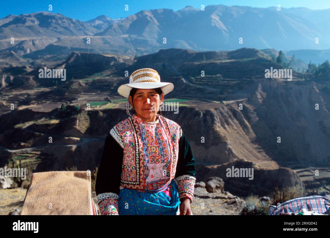 Indio Woman, Canon de Colca, Peru Stockfoto