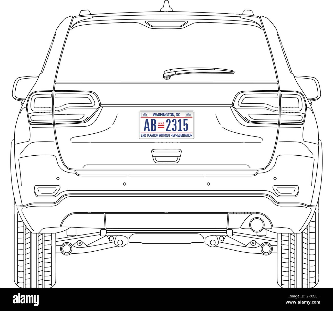 Washington City DC State Autokennzeichen auf der Rückseite eines Autos, USA, Vereinigte Staaten, Vektorillustration Stock Vektor