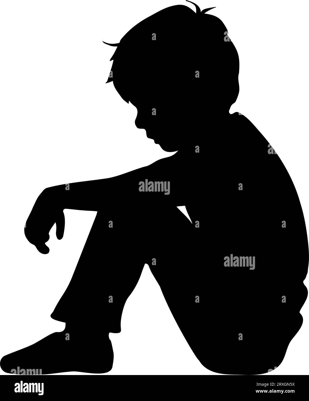 Depressive Boy-Silhouette. Seitenprofil Portrait sitzt auf dem Boden. Vektorillustration Stock Vektor