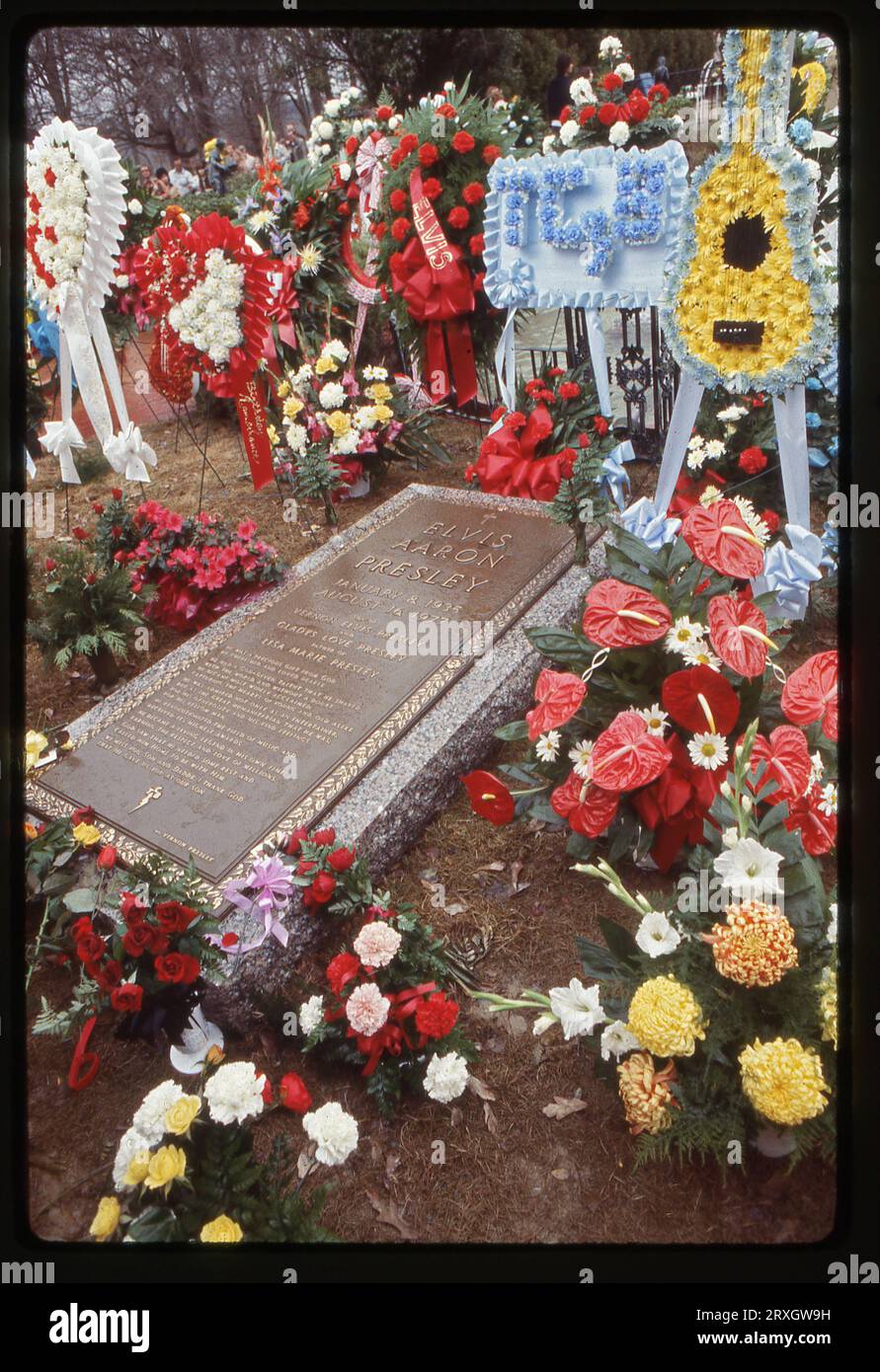 Elvis erster Geburtstag nach seinem Tod. In Graceland, Elvis' Herrenhaus in Memphis, am 8. Januar 1978 an einem nebligen Tag. Stockfoto