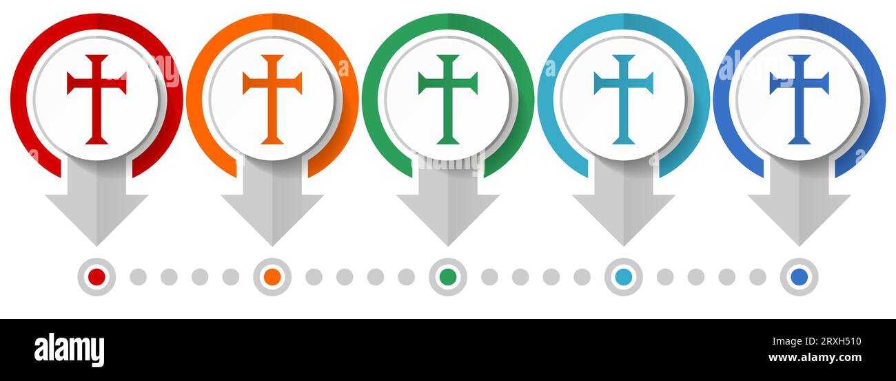 Kreuzvektor-Symbolsatz, Infografikvorlage für flaches Design, Symbole für Zeigerkonzepte in 5 Farboptionen für Webdesign und mobile Anwendungen Stock Vektor
