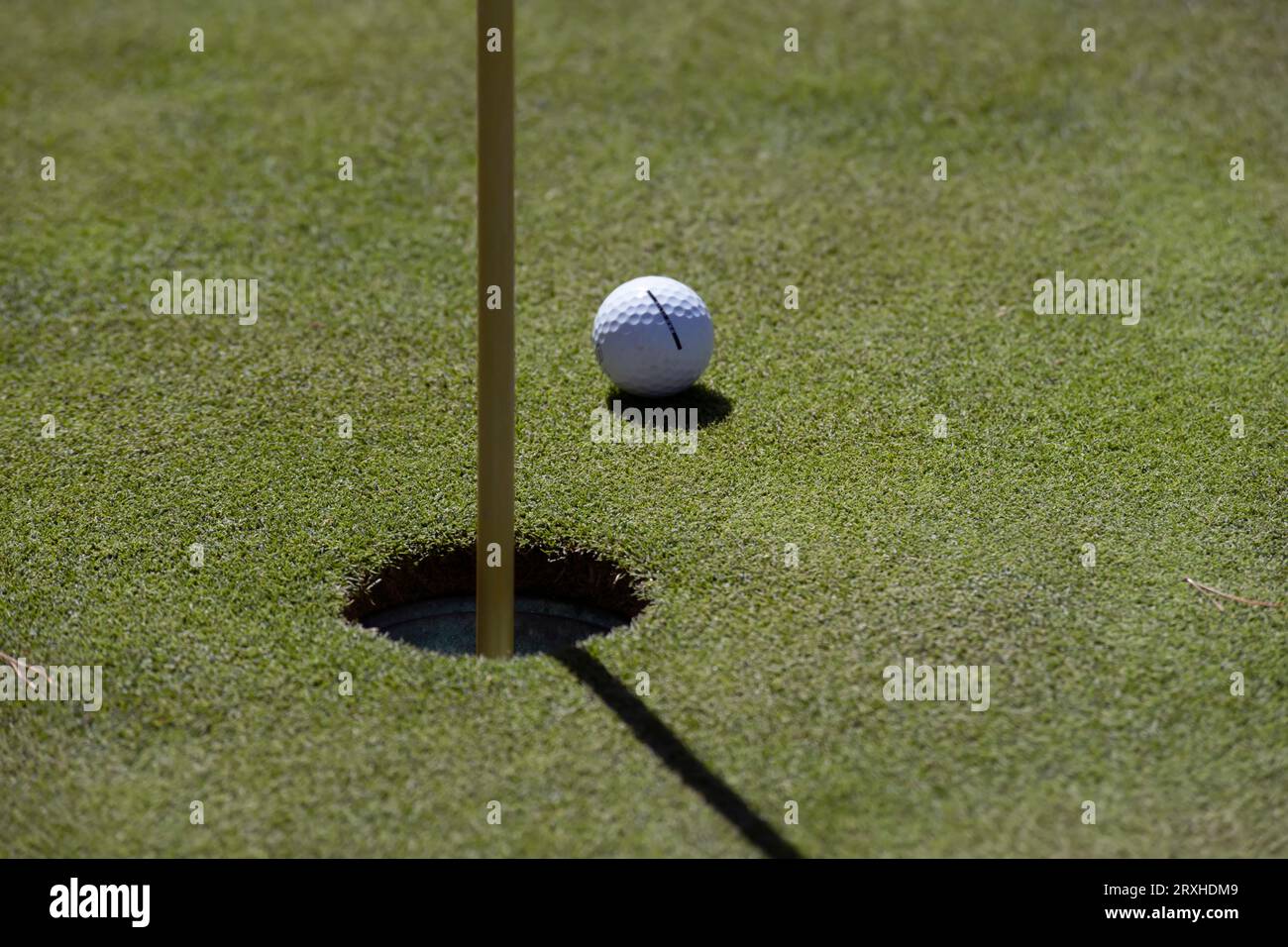 Fast geschafft, der Golfball in der Nähe des Pins und nur einen kurzen Schlag; Olympia, Washington, Vereinigte Staaten von Amerika Stockfoto