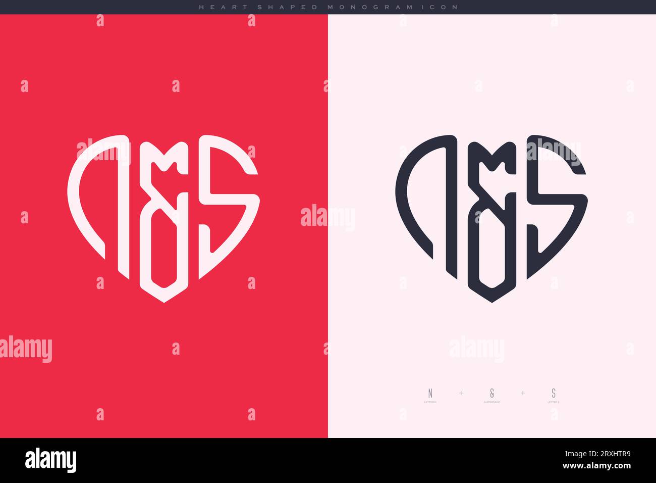 Initial NS Buchstaben mit rotem Herz und Love Logo Flat Icon Monogramm Konzept Stock Vektor