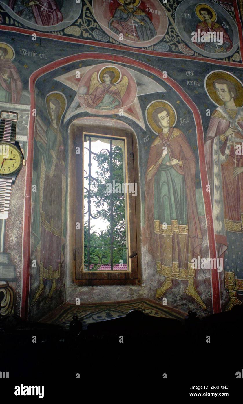 Sitaru, Kreis Ilfov, Rumänien, ca. 2000. Fresken in der Kirche des Klosters Balamuci, ein historisches Denkmal aus dem 18. Jahrhundert. Stockfoto