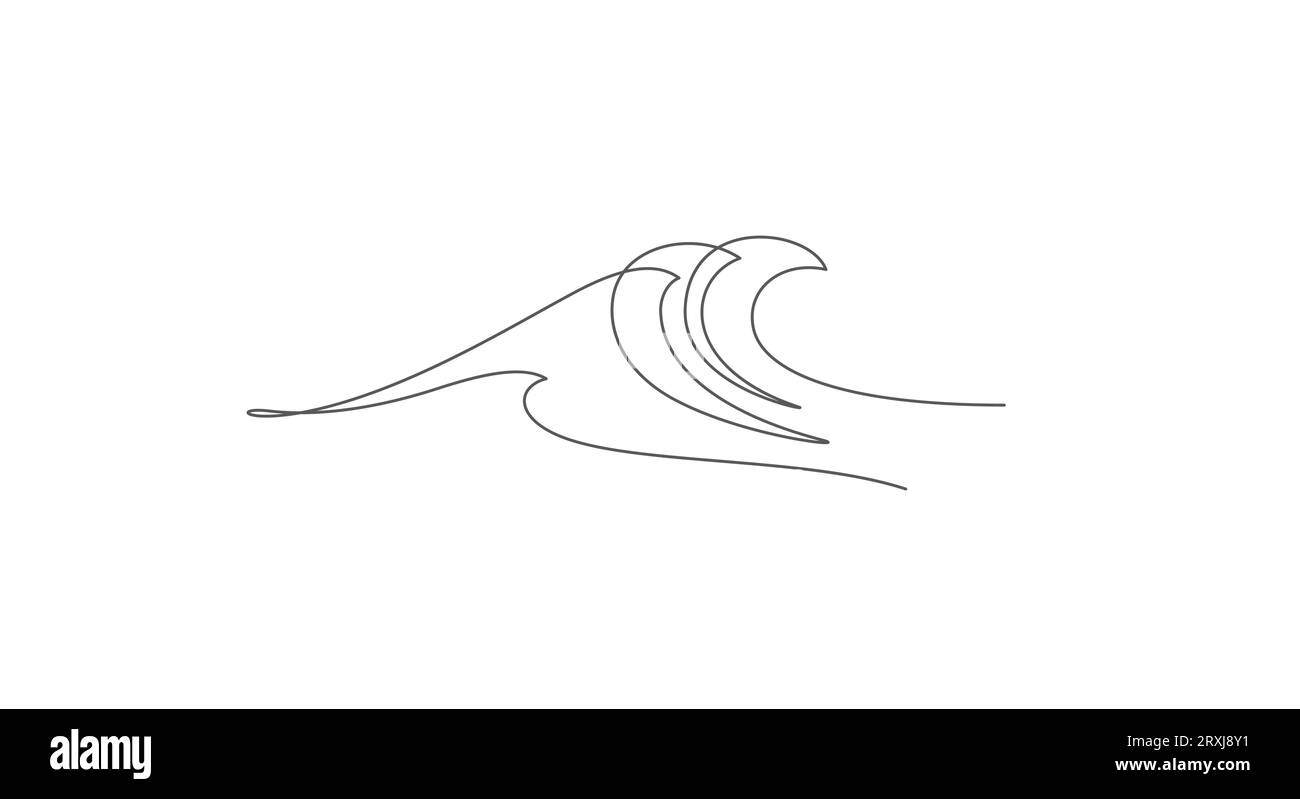 Ocean Sea Wave One Line Minimalism Concept Thin Line Illustration durchgehend Stock Vektor