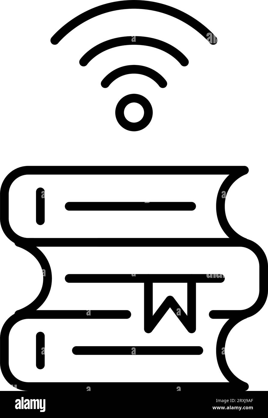 Symbol für Online-Bibliothek. Stapel Bücher und wlan-Symbol. Pixelperfekter, bearbeitbarer Kontur Stock Vektor