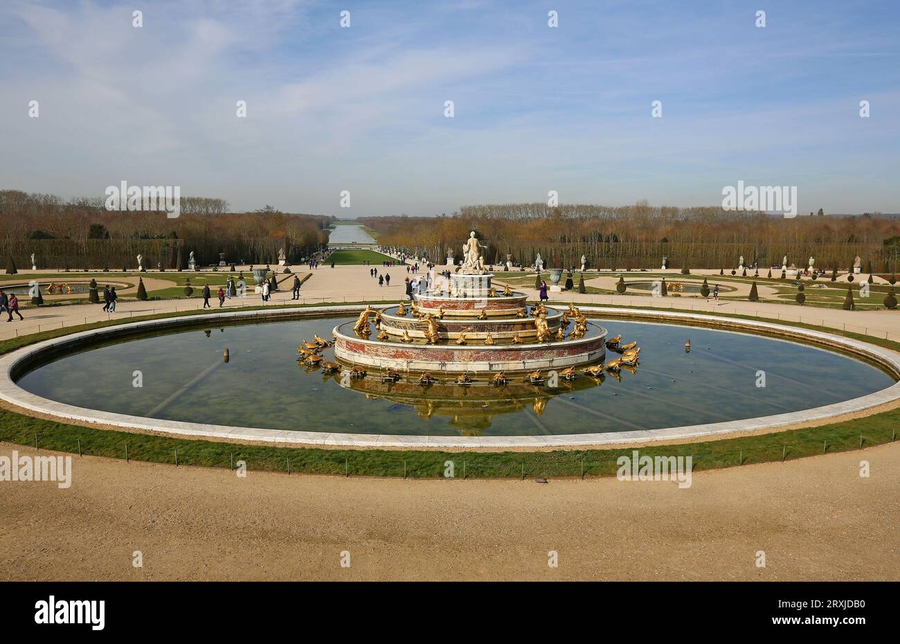 Landschaft mit Latona-Brunnen - Schloss Versailles, Frankreich Stockfoto