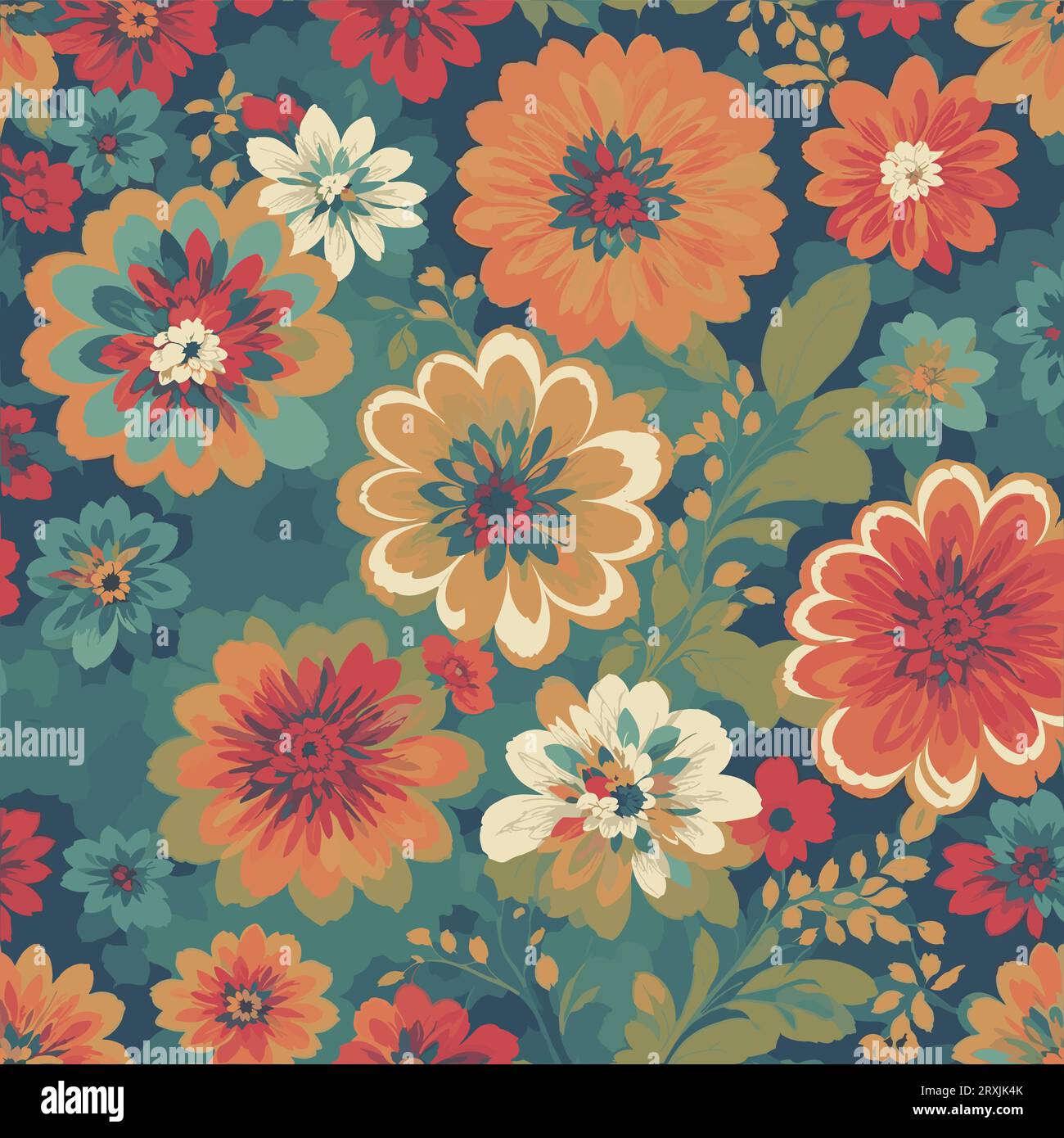 Farbenfroher Hintergrund mit Blumenmuster. Nahtloses Blumenmuster mit hellem Muster. Stock Vektor