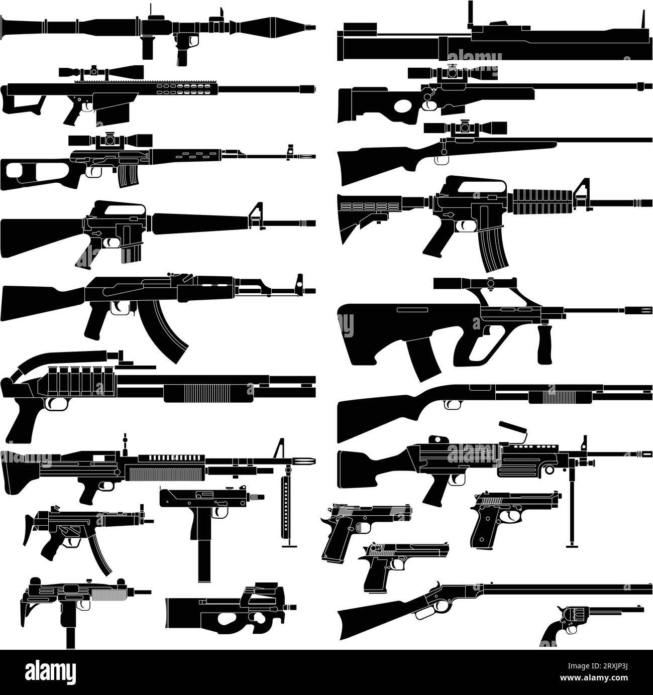 Mehrschichtige Vektorillustration verschiedener Waffen. Stock Vektor
