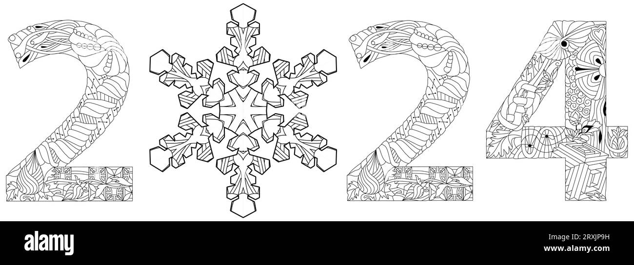 2024 Logo-Design mit Schneeflocke zum Einfärben. Designvorlage ...