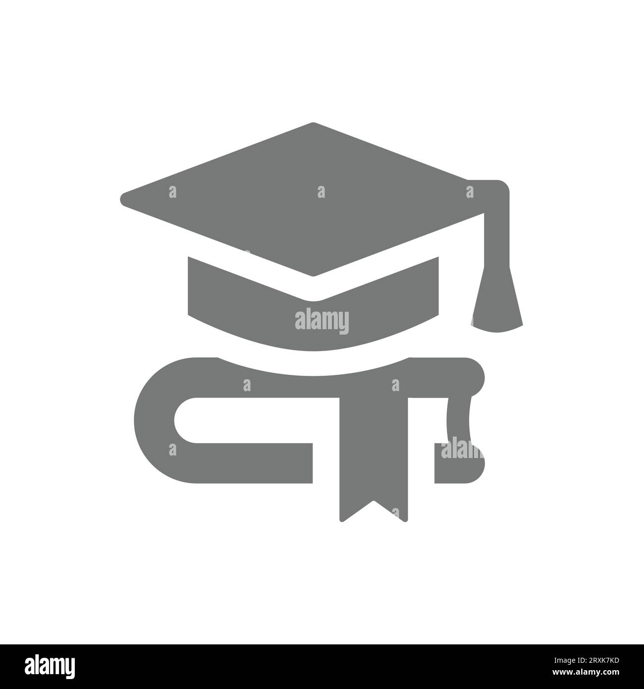 Graduierungskappe oder Hut mit Buchvektorsymbol. Bildung und Universität, Symbol des Studiums. Stock Vektor
