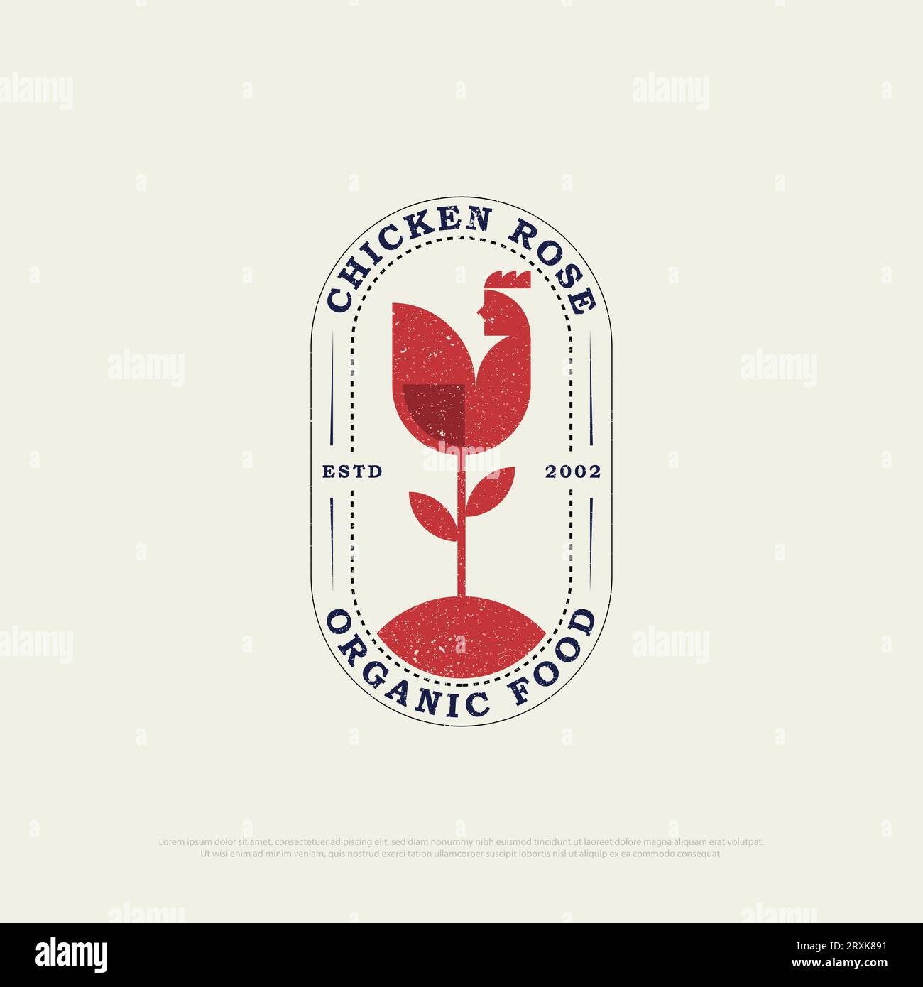 Rustikales Hühnerhahn-Bio-Food-Logo-Design, Vintage gebratene Hühnerrestaurant Ikone Vektor-Illustration Stock Vektor