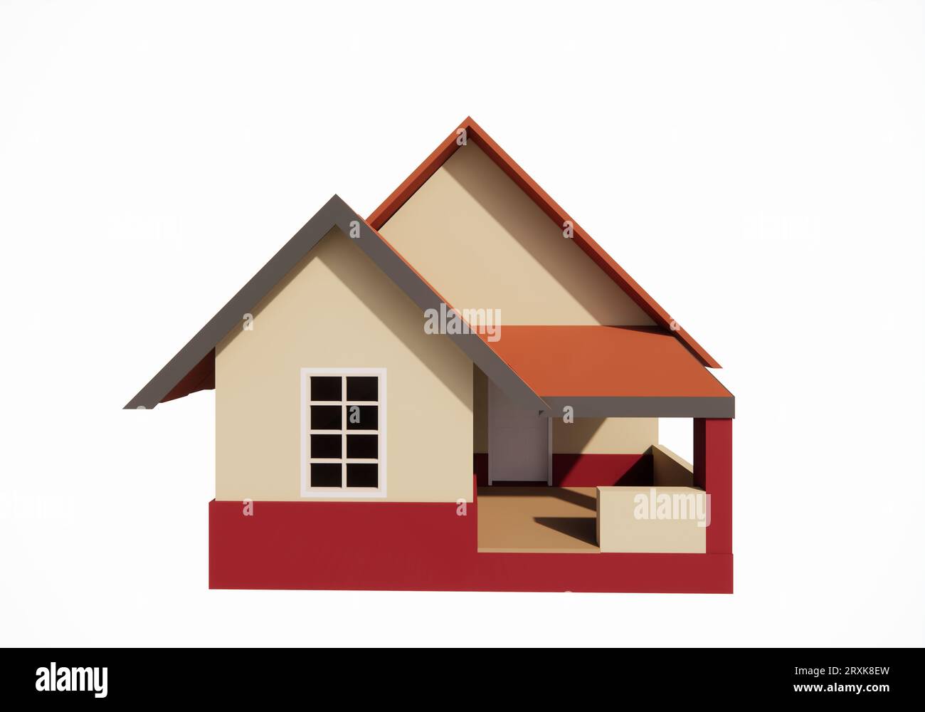 3D-Rendering-Modell eines einfachen ländlichen Hauses, geeignet für die Illustration Stockfoto