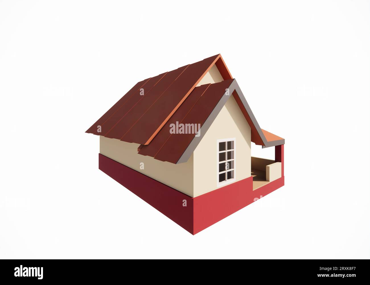 3D-Rendering-Modell eines einfachen ländlichen Hauses, geeignet für die Illustration Stockfoto