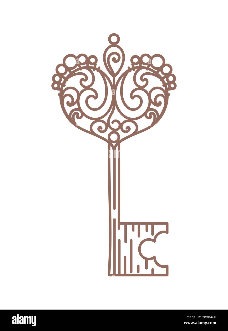 Vintage-Schlüssel im gotischen Stil. Ein filigranes Herz. Magische Gegenstände, Fantasie, Boho. Halloween, Valentinstag. Hexerei. Für Logos, Poster, Kartenbanner Stock Vektor