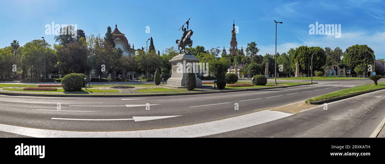 Straße vor dem El Cid Denkmal, Sevilla, Andalusien, Spanien Stockfoto