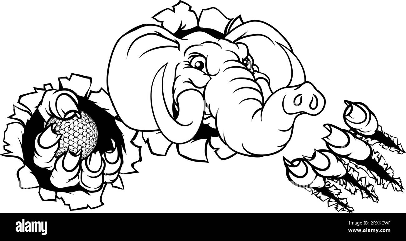 Elefant Golf Ball Sport Tier Maskottchen Stock Vektor